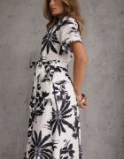 bludeise Rochie din bumbac cu imprimeu vegetal croială de cămașă și tip cravată Beithes Albastră