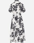 bludeise Rochie din bumbac cu imprimeu vegetal croială de cămașă și tip cravată Beithes Albastră