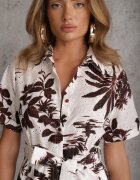 bludeise Rochie din bumbac cu imprimeu vegetal croială de cămașă și tip cravată Beithes Bordo