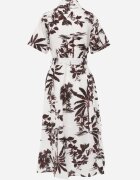 bludeise Rochie din bumbac cu imprimeu vegetal croială de cămașă și tip cravată Beithes Bordo