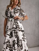 bludeise Rochie din bumbac cu imprimeu vegetal croială de cămașă și tip cravată Beithes Maro