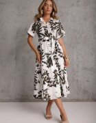 bludeise Rochie din bumbac cu imprimeu vegetal croială de cămașă și tip cravată Beithes Maro