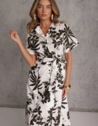 bludeise Rochie din bumbac cu imprimeu vegetal croială de cămașă și tip cravată Beithes Maro