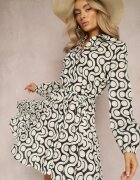 bludeise Rochie tip cămașă bej-neagră din bumbac cu model geometric Vearil