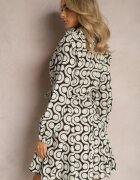 bludeise Rochie tip cămașă bej-neagră din bumbac cu model geometric Vearil
