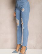blue skk Blugi Albaștri Skinny Push-Up cu Rupturi în față și Fermoar Randda