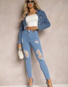 blue skk Blugi Albaștri Skinny Push-Up cu Rupturi în față și Fermoar Randda