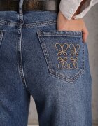  Blugi Straight Leg din bumbac cu manșete decorative la pantaloni și broderie Klonisa Albaștri
