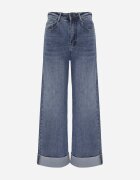  Blugi Straight Leg din bumbac cu manșete decorative la pantaloni și broderie Klonisa Albaștri
