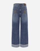  Blugi Straight Leg din bumbac cu manșete decorative la pantaloni și broderie Klonisa Albaștri