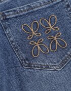  Blugi Straight Leg din bumbac cu manșete decorative la pantaloni și broderie Klonisa Albaștri