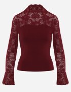  Bluză din dantelă din tricot cu vâscoză cu mâneci evazate și guler înalt Charmea Bordo