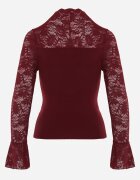  Bluză din dantelă din tricot cu vâscoză cu mâneci evazate și guler înalt Charmea Bordo