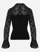  Bluză din dantelă din tricot cu vâscoză cu mâneci evazate și guler înalt Charmea Neagră