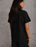  Bluză Neagră tip Tricou din Bumbac cu Mânecă Scurtă și Aplicație Floare Dimasa