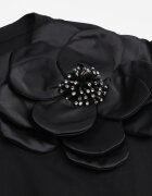  Bluză Neagră tip Tricou din Bumbac cu Mânecă Scurtă și Aplicație Floare Dimasa