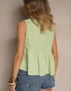  Bluză Top Verde din Bumbac Legată în Față cu Volănaș Comila