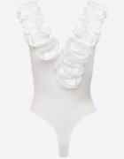  Body Alb din Bumbac cu Bretele cu Volan Decorativ la Decolteu Sanadia