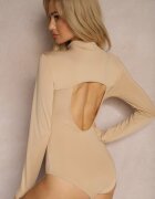  Body Bej închis cu maletă din tricot reiat Naorinia