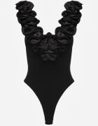  Body Negru din Bumbac cu bretele cu volănaș decorativ la decolteu Sanadia