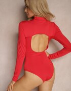  Body Roșu cu guler înalt din tricot reiat Naorinia