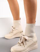  Botine Bej cu talpă pană cu carâmb elastic Tinesa