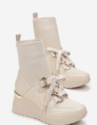  Botine Bej cu talpă pană cu carâmb elastic Tinesa