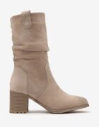  Botine bej cu toc gros cu cute decorative pe carâmb Laonetta
