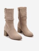  Botine bej cu toc gros cu cute decorative pe carâmb Laonetta