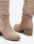  Botine bej cu toc gros cu cute decorative pe carâmb Laonetta