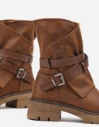  Botine Bej închis cu Carâmb Neregulat Decorat cu Curele și Catarame Zinbelle