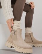  Botine Bej închis cu Talpă Plată și Cataramă Metalică Tarlana