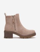  Botine bej închis cu toc gros cu fermoar decorativ Recusson