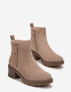 Botine bej închis cu toc gros cu fermoar decorativ Recusson