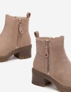  Botine bej închis cu toc gros cu fermoar decorativ Recusson