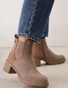  Botine Bej închis cu toc gros din piele întoarsă ecologică Otielo