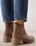  Botine Bej închis cu toc gros din piele întoarsă ecologică Otielo