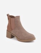 Botine Bej închis cu toc gros din piele întoarsă ecologică Otielo