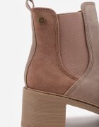  Botine Bej închis cu toc gros din piele întoarsă ecologică Otielo
