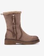  Botine Bej închis din piele întoarsă ecologică cu talpă plată cu fermoar decorativ și blană Nevadorae