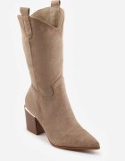  Botine bej închis în stil cowboy cu toc cu carâmb lung Mabilla