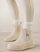  Botine Bej Tip Chelsea pe platformă embosată decorate cu aplicație metalică Allecia
