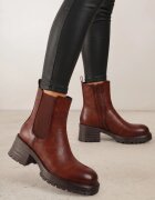 Botine Căptușite Maro cu toc gros tip Chelsea decorate lateral cu elastic Crethea