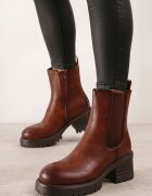  Botine Căptușite Maro cu toc gros tip Chelsea decorate lateral cu elastic Crethea