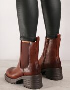  Botine Căptușite Maro cu toc gros tip Chelsea decorate lateral cu elastic Crethea