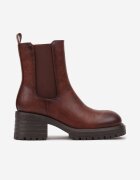  Botine Căptușite Maro cu toc gros tip Chelsea decorate lateral cu elastic Crethea