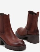  Botine Căptușite Maro cu toc gros tip Chelsea decorate lateral cu elastic Crethea