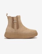  Botine Chelsea bej închis pe platformă embosată decorate cu aplicație metalică Allecia