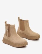  Botine Chelsea bej închis pe platformă embosată decorate cu aplicație metalică Allecia