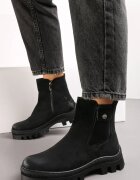  Botine Chelsea Negre din Piele Întoarsă Ecologică pe Talpă Groasă cu Protector Alske